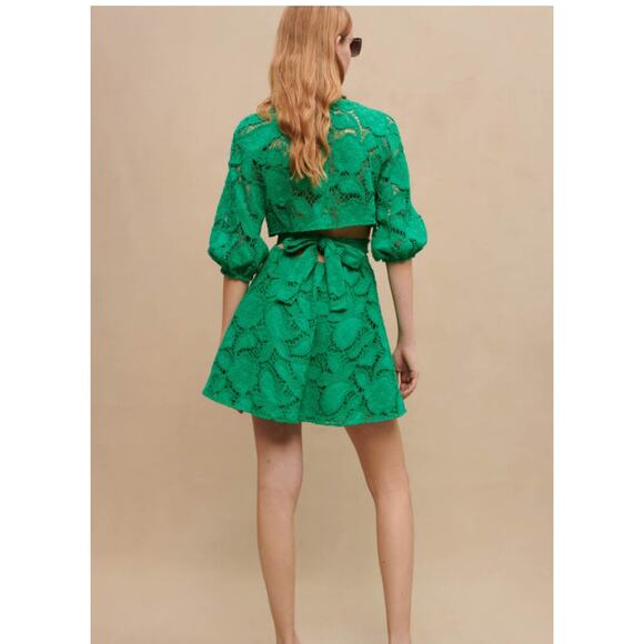 Maje Embroidered cotton mini dress in Green size FR 36/ US Small - Picture 2 of 13